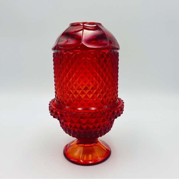 Viking Glass Ruby Red/Amberina Diamond Point Fairy Lamp Light Candle Displays - Picture 1 of 9